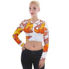 Can Walk On Volcano Fire, White Background Long Sleeve Cropped Velvet Jacket