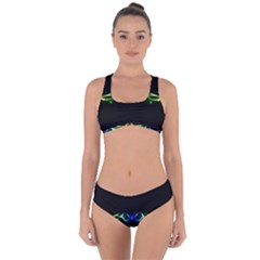 Colorful Neon Art Light Rays, Rainbow Colors Criss Cross Bikini Set