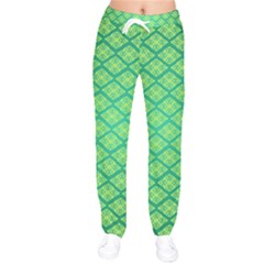 Pattern Texture Geometric Green Women Velvet Drawstring Pants by Mariart