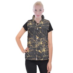 Black Marble Texture With Gold Veins Floor Background Print Luxuous Real Marble Women s Button Up Vest by genx