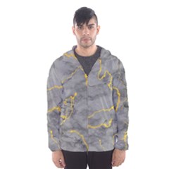 Marble Neon Retro Light Gray With Gold Yellow Veins Texture Floor Background Retro Neon 80s Style Neon Colors Print Luxuous Real Marble Men s Hooded Windbreaker by genx