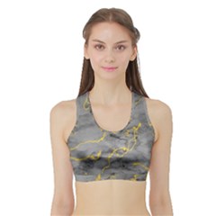 Marble Neon Retro Light Gray With Gold Yellow Veins Texture Floor Background Retro Neon 80s Style Neon Colors Print Luxuous Real Marble Sports Bra With Border by genx