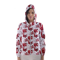 Christmas Watercolor Hohoho Red Handdrawn Holiday Organic And Naive Pattern Women s Hooded Windbreaker by genx