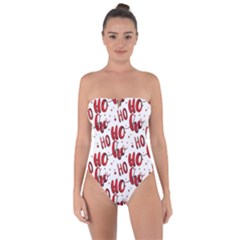 Christmas Watercolor Hohoho Red Handdrawn Holiday Organic And Naive Pattern Tie Back One Piece Swimsuit by genx