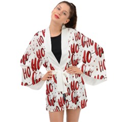 Christmas Watercolor Hohoho Red Handdrawn Holiday Organic And Naive Pattern Long Sleeve Kimono by genx