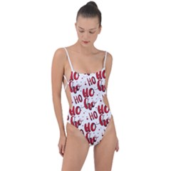 Christmas Watercolor Hohoho Red Handdrawn Holiday Organic And Naive Pattern Tie Strap One Piece Swimsuit by genx