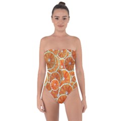 Oranges Background Texture Pattern Tie Back One Piece Swimsuit by HermanTelo