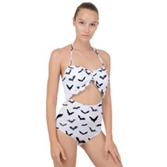 Bats Pattern Scallop Top Cut Out Swimsuit by Sobalvarro