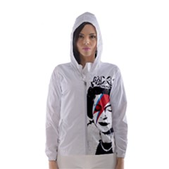 Banksy Graffiti Uk England God Save The Queen Elisabeth With David Bowie Rockband Face Makeup Ziggy Stardust Women s Hooded Windbreaker by snek