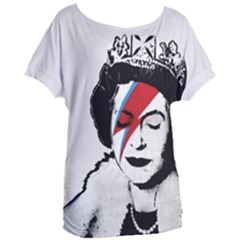 Banksy Graffiti Uk England God Save The Queen Elisabeth With David Bowie Rockband Face Makeup Ziggy Stardust Women s Oversized Tee by snek