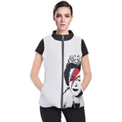 Banksy Graffiti Uk England God Save The Queen Elisabeth With David Bowie Rockband Face Makeup Ziggy Stardust Women s Puffer Vest by snek