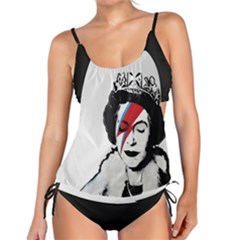 Banksy Graffiti Uk England God Save The Queen Elisabeth With David Bowie Rockband Face Makeup Ziggy Stardust Tankini Set by snek