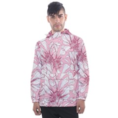 Pink Flowers Men s Front Pocket Pullover Windbreaker by Sobalvarro