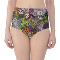 Halloween Doodle Vector Seamless Pattern Classic High-waist Bikini Bottoms by Sobalvarro