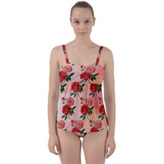 Pattern Flower Paper Twist Front Tankini Set by HermanTelo