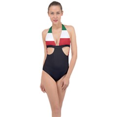 Flag Patriote Quebec Patriot Red Green White Modern French Canadian Separatism Black Background Halter Front Plunge Swimsuit by Quebec