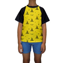 Gadsden Flag Don t Tread On Me Yellow And Black Pattern With American Stars Kids  Short Sleeve Swimwear by snek