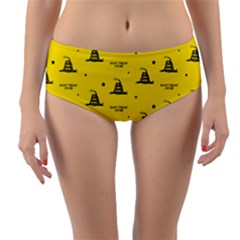 Gadsden Flag Don t Tread On Me Yellow And Black Pattern With American Stars Reversible Mid-waist Bikini Bottoms by snek