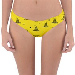 Gadsden Flag Don t Tread On Me Yellow And Black Pattern With American Stars Reversible Hipster Bikini Bottoms by snek