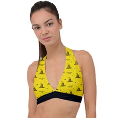 Gadsden Flag Don t Tread On Me Yellow And Black Pattern With American Stars Halter Plunge Bikini Top by snek
