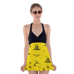 Gadsden Flag Don t Tread On Me Yellow And Black Pattern With American Stars Halter Dress Swimsuit  by snek