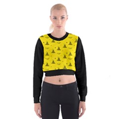 Gadsden Flag Don t Tread On Me Yellow And Black Pattern With American Stars Cropped Sweatshirt by snek