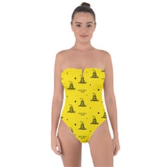 Gadsden Flag Don t Tread On Me Yellow And Black Pattern With American Stars Tie Back One Piece Swimsuit by snek