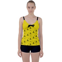 Gadsden Flag Don t Tread On Me Yellow And Black Pattern With American Stars Tie Front Two Piece Tankini by snek