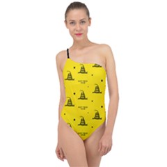 Gadsden Flag Don t Tread On Me Yellow And Black Pattern With American Stars Classic One Shoulder Swimsuit by snek