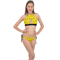 Gadsden Flag Don t Tread On Me Yellow And Black Pattern With American Stars Cross Front Halter Bikini Set by snek
