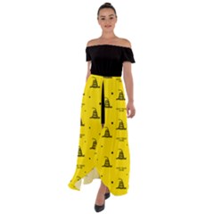 Gadsden Flag Don t Tread On Me Yellow And Black Pattern With American Stars Off Shoulder Open Front Chiffon Dress by snek