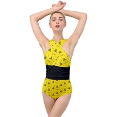 Gadsden Flag Don t Tread On Me Yellow And Black Pattern With American Stars Cross Front Low Back Swimsuit by snek