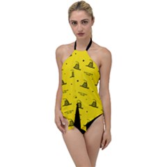 Gadsden Flag Don t Tread On Me Yellow And Black Pattern With American Stars Go With The Flow One Piece Swimsuit by snek