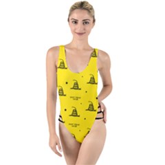 Gadsden Flag Don t Tread On Me Yellow And Black Pattern With American Stars High Leg Strappy Swimsuit by snek