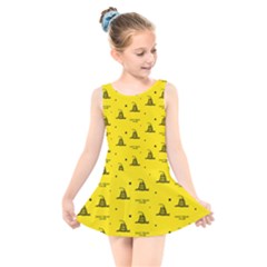 Gadsden Flag Don t Tread On Me Yellow And Black Pattern With American Stars Kids  Skater Dress Swimsuit by snek