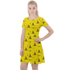 Gadsden Flag Don t Tread On Me Yellow And Black Pattern With American Stars Cap Sleeve Velour Dress  by snek