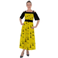 Gadsden Flag Don t Tread On Me Yellow And Black Pattern With American Stars Shoulder Straps Boho Maxi Dress  by snek