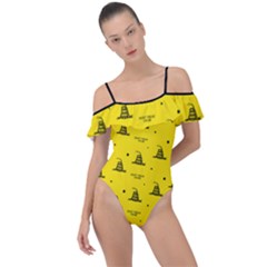 Gadsden Flag Don t Tread On Me Yellow And Black Pattern With American Stars Frill Detail One Piece Swimsuit by snek