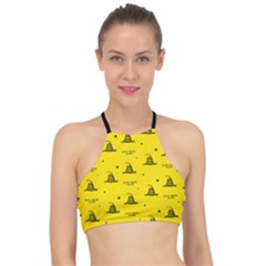 Gadsden Flag Don t Tread On Me Yellow And Black Pattern With American Stars Racer Front Bikini Top by snek