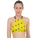 Gadsden Flag Don t tread on me Yellow and Black Pattern with american stars Racer Front Bikini Top View1