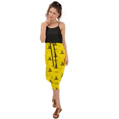 Gadsden Flag Don t Tread On Me Yellow And Black Pattern With American Stars Waist Tie Cover Up Chiffon Dress by snek