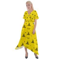 Gadsden Flag Don t Tread On Me Yellow And Black Pattern With American Stars Cross Front Sharkbite Hem Maxi Dress by snek