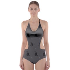 Gadsden Flag Don t Tread On Me Black And Gray Snake And Metal Gothic Crosses Cut-out One Piece Swimsuit by snek