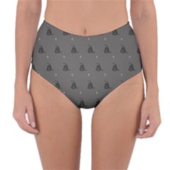 Gadsden Flag Don t Tread On Me Black And Gray Snake And Metal Gothic Crosses Reversible High-waist Bikini Bottoms by snek