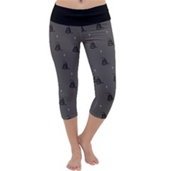 Gadsden Flag Don t Tread On Me Black And Gray Snake And Metal Gothic Crosses Capri Yoga Leggings by snek