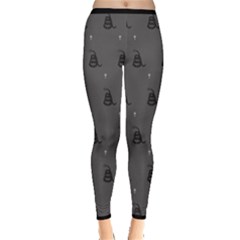 Gadsden Flag Don t Tread On Me Black And Gray Snake And Metal Gothic Crosses Inside Out Leggings by snek