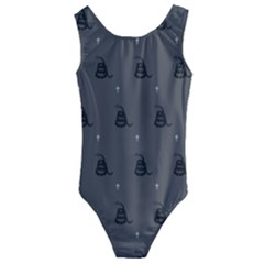 Gadsden Flag Don t Tread On Me Black And Gray Snake And Metal Gothic Crosses Kids  Cut-out Back One Piece Swimsuit by snek