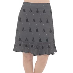 Gadsden Flag Don t Tread On Me Black And Gray Snake And Metal Gothic Crosses Fishtail Chiffon Skirt by snek