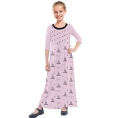 Gadsden Flag Standard Color Pink Gadsden Flag Pattern3 Stars K Gadsden Flag Pattern3 Black Background Kids  Quarter Sleeve Maxi Dress by snek