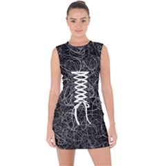 Pattern Effet Lignes Blanc Lace Up Front Bodycon Dress by kcreatif